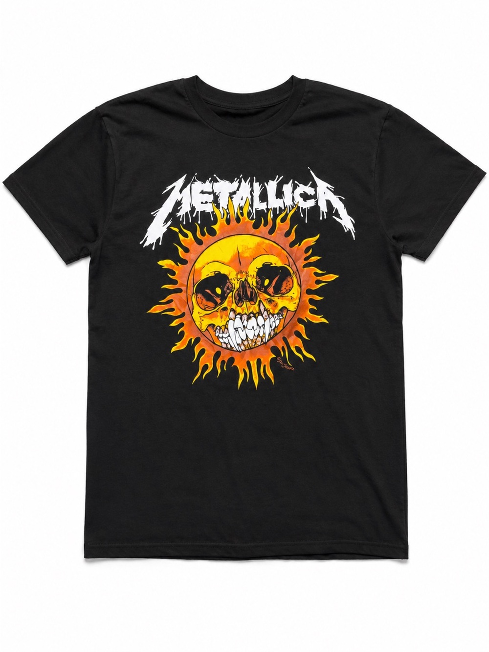 Metallica Mens Small Black Flaming Skull Sun Graphic Tee Band Shirt Cotton